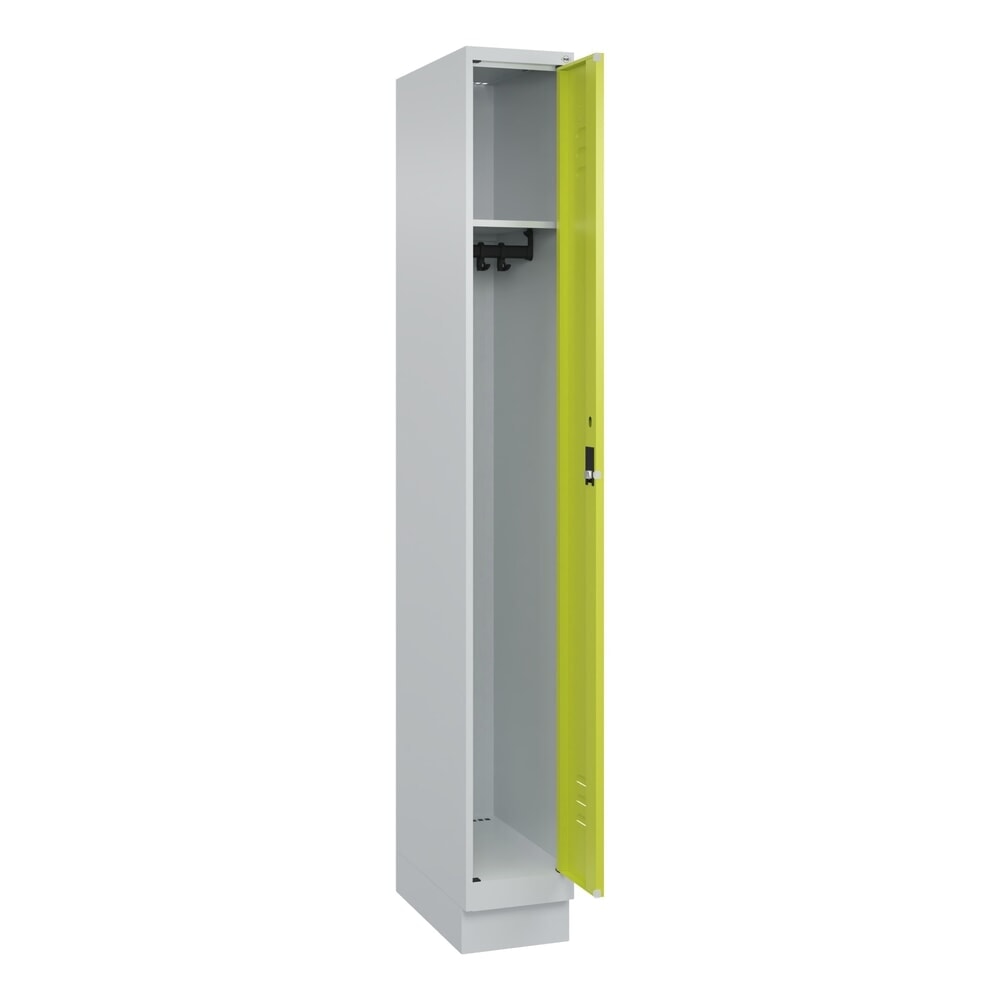 Produktabbildung: C+P Spind Classic PLUS, Sockel, 1 Abteil, HxBxT 1.950 x 250 x 500 mm, lichtgrau, clowngrün, Zylinderschloss, ohne Mitteltrennwand