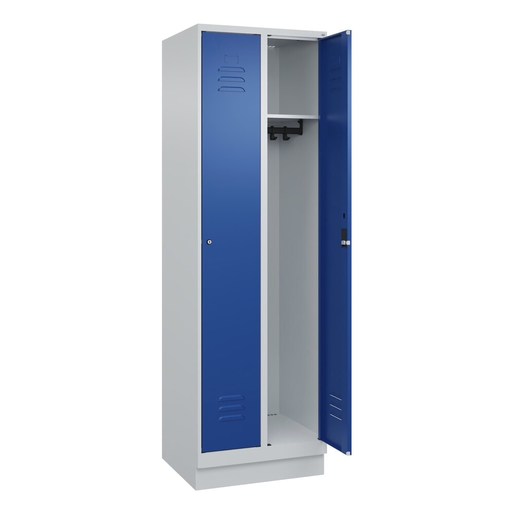 Produktabbildung: C+P Spind Classic PLUS, Sockel, 2 Abteile, HxBxT 1.950 x 600 x 500 mm, lichtgrau, enzianblau, Zylinderschloss, ohne Mitteltrennwand