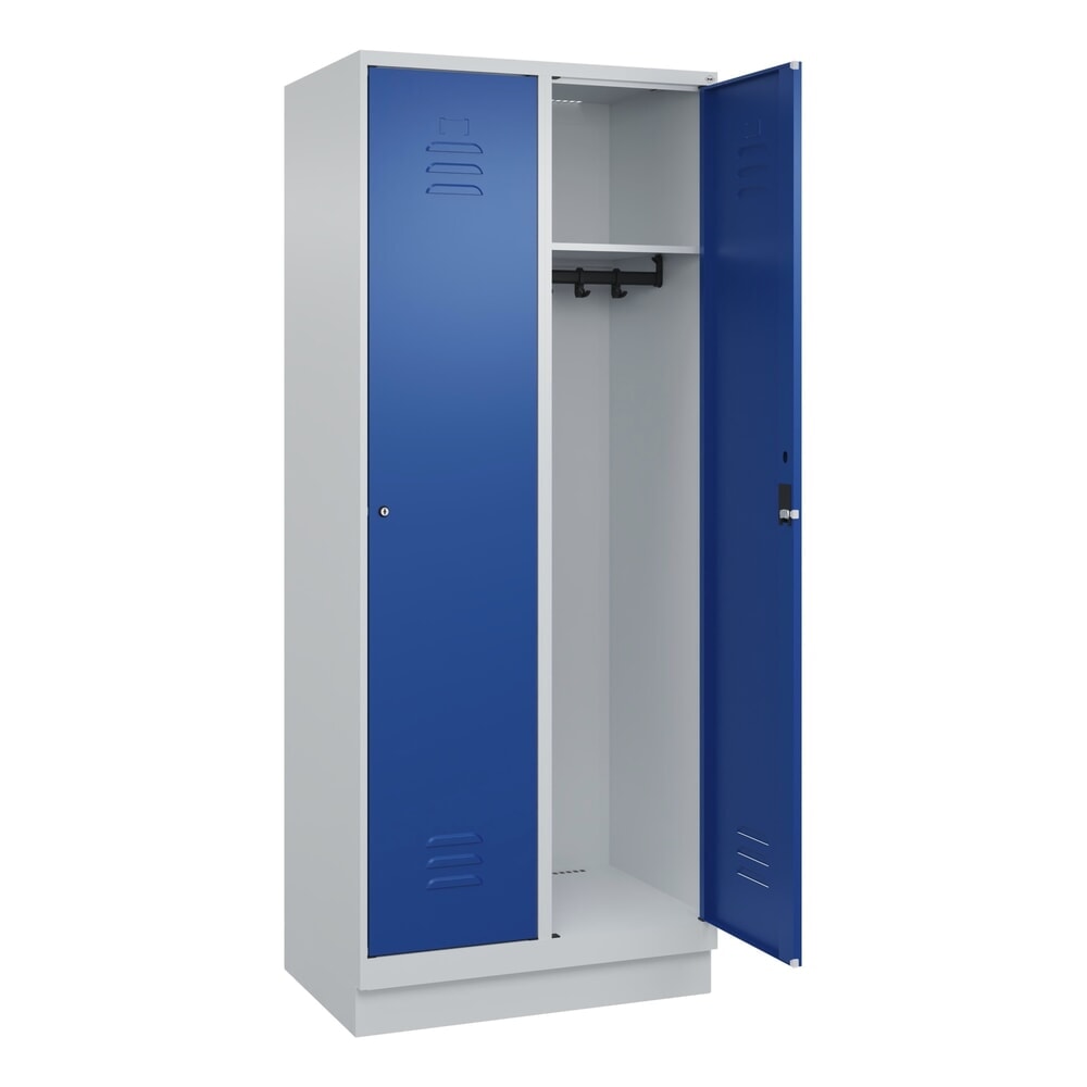 Produktabbildung: C+P Spind Classic PLUS, Sockel, 2 Abteile, HxBxT 1.950 x 800 x 500 mm, lichtgrau, enzianblau, Zylinderschloss, ohne Mitteltrennwand