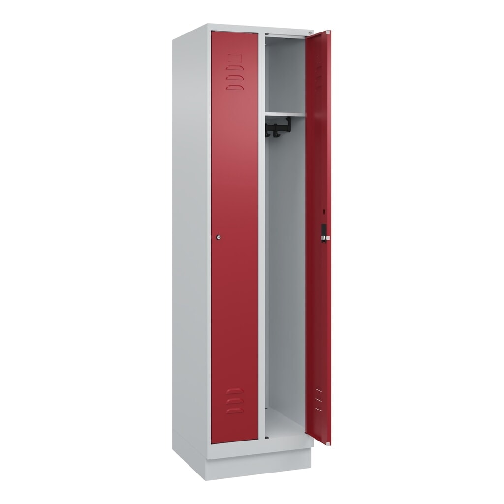 Produktabbildung Nr. 1: C+P Spind Classic PLUS, Sockel, 2 Abteile, HxBxT 1.950 x 500 x 500 mm, lichtgrau, rubinrot, Zylinderschloss, ohne Mitteltrennwand