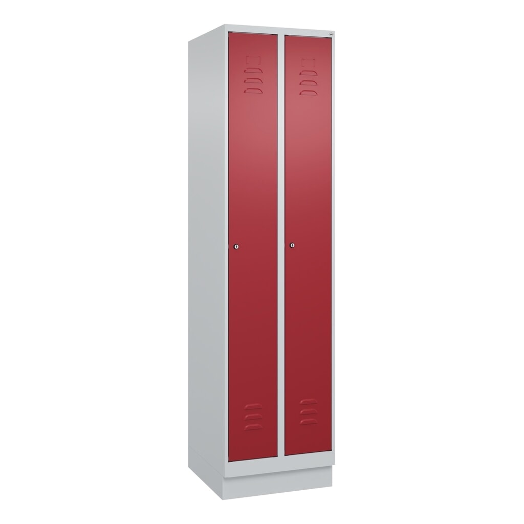 Produktabbildung Nr. 8: C+P Spind Classic PLUS, Sockel, 2 Abteile, HxBxT 1.950 x 500 x 500 mm, lichtgrau, rubinrot, Zylinderschloss, ohne Mitteltrennwand