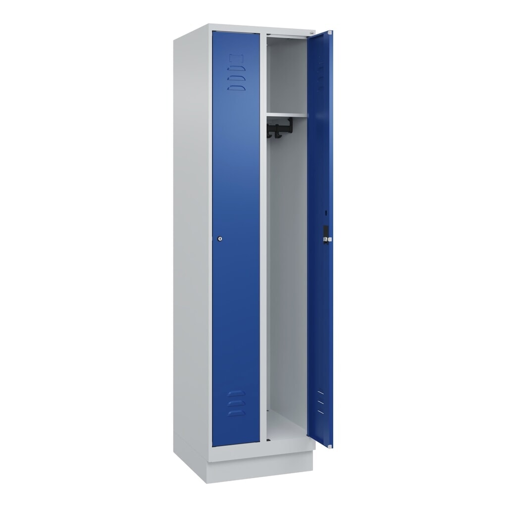 Produktabbildung Nr. 1: C+P Spind Classic PLUS, Sockel, 2 Abteile, HxBxT 1.950 x 500 x 500 mm, lichtgrau, enzianblau, Zylinderschloss, ohne Mitteltrennwand