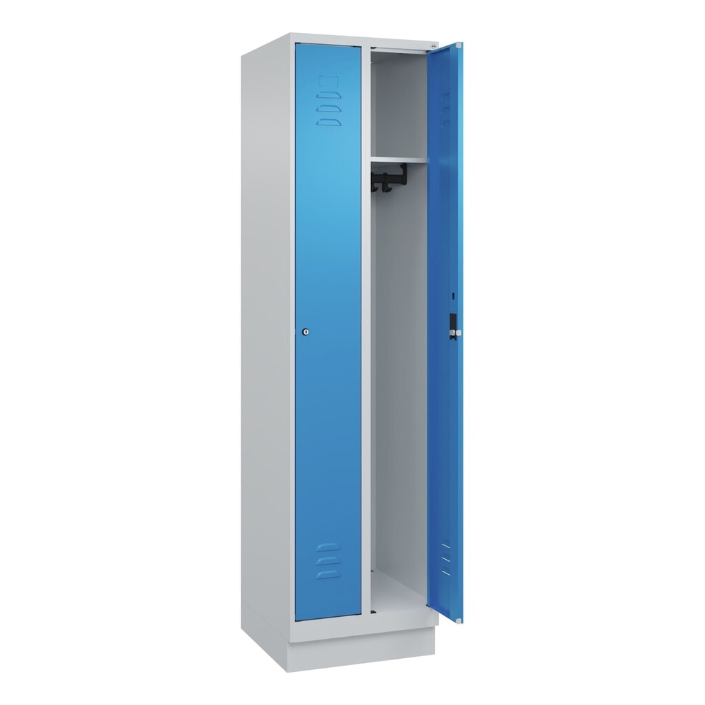 Produktabbildung Nr. 1: C+P Spind Classic PLUS, Sockel, 2 Abteile, HxBxT 1.950 x 500 x 500 mm, lichtgrau, lichtblau, Zylinderschloss, ohne Mitteltrennwand