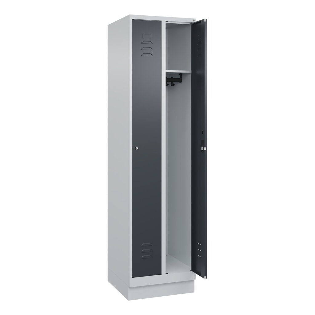 Produktabbildung Nr. 1: C+P Spind Classic PLUS, Sockel, 2 Abteile, HxBxT 1.950 x 500 x 500 mm, lichtgrau, anthrazitgrau, Zylinderschloss, ohne Mitteltrennwand
