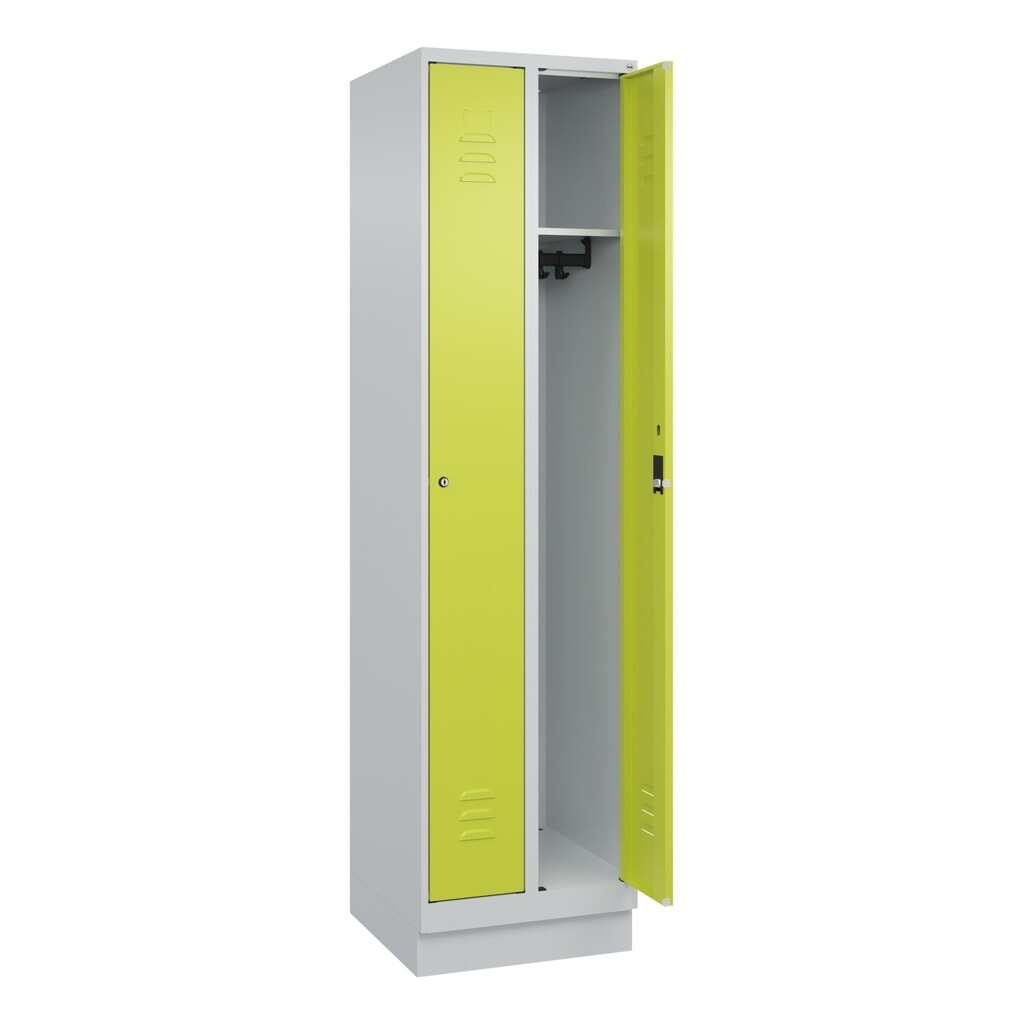 Produktabbildung Nr. 1: C+P Spind Classic PLUS, Sockel, 2 Abteile, HxBxT 1.950 x 500 x 500 mm, lichtgrau, clowngrün, Zylinderschloss, ohne Mitteltrennwand