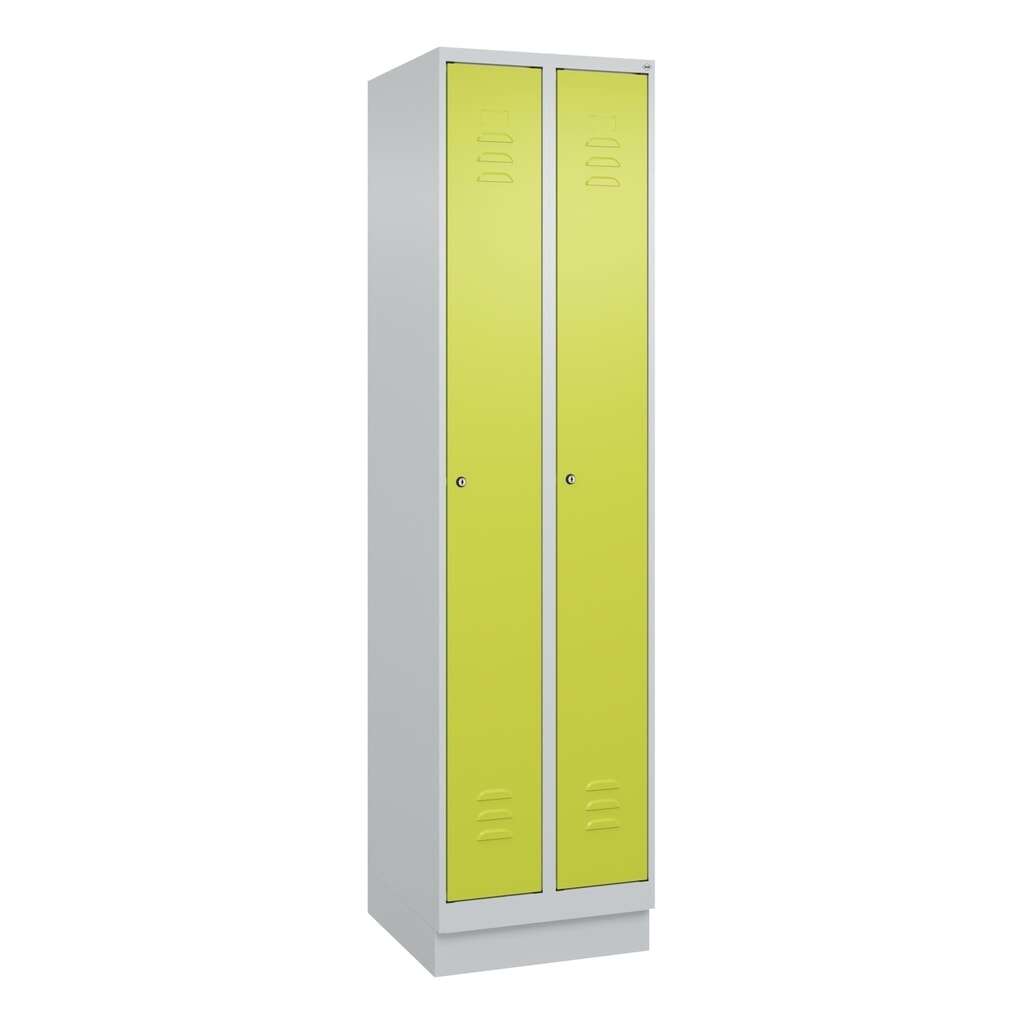 Produktabbildung Nr. 9: C+P Spind Classic PLUS, Sockel, 2 Abteile, HxBxT 1.950 x 500 x 500 mm, lichtgrau, clowngrün, Zylinderschloss, ohne Mitteltrennwand