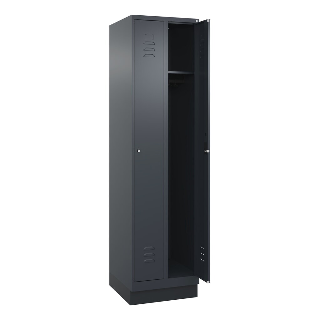 Produktabbildung Nr. 1: C+P Spind Classic PLUS, Sockel, 2 Abteile, HxBxT 1.950 x 500 x 500 mm, anthrazitgrau, anthrazitgrau, Zylinderschloss, ohne Mitteltrennwand