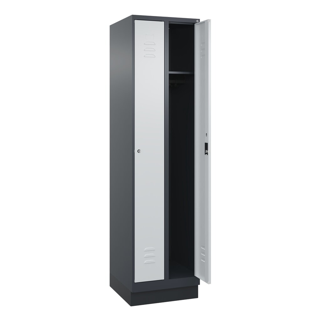 Produktabbildung Nr. 1: C+P Spind Classic PLUS, Sockel, 2 Abteile, HxBxT 1.950 x 500 x 500 mm, anthrazitgrau, lichtgrau, Zylinderschloss, ohne Mitteltrennwand