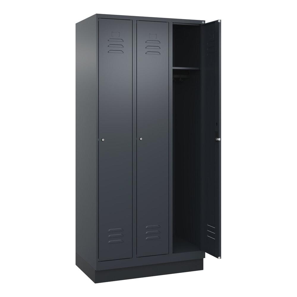 Produktabbildung: C+P Spind Classic PLUS, Sockel, 3 Abteile, HxBxT 1.950 x 900 x 500 mm, anthrazitgrau, anthrazitgrau, Zylinderschloss, ohne Mitteltrennwand