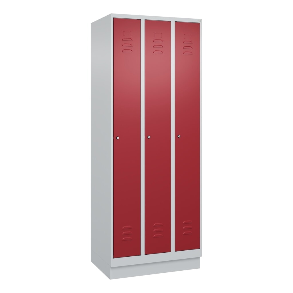 Produktabbildung Nr. 8: C+P Spind Classic PLUS, Sockel, 3 Abteile, HxBxT 1.950 x 750 x 500 mm, lichtgrau, rubinrot, Zylinderschloss, ohne Mitteltrennwand