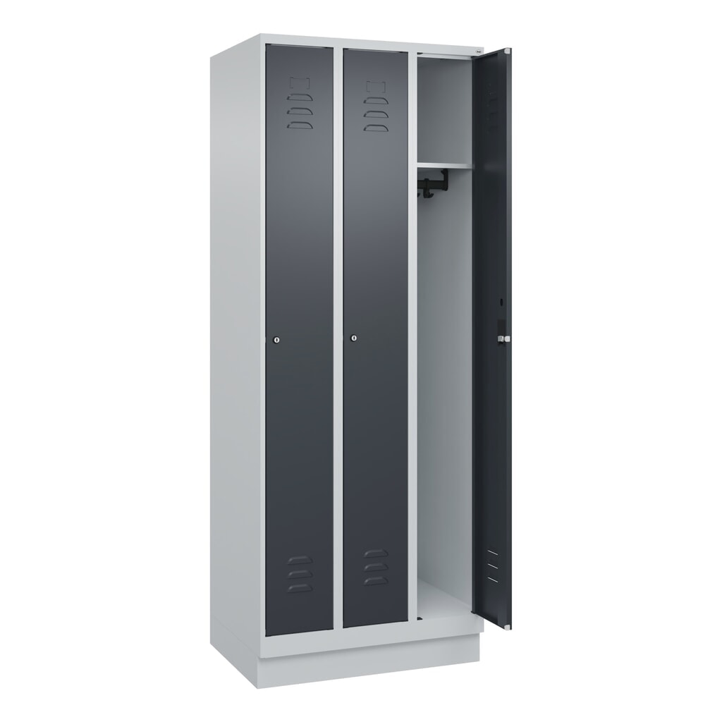 Produktabbildung Nr. 1: C+P Spind Classic PLUS, Sockel, 3 Abteile, HxBxT 1.950 x 750 x 500 mm, lichtgrau, anthrazitgrau, Zylinderschloss, ohne Mitteltrennwand