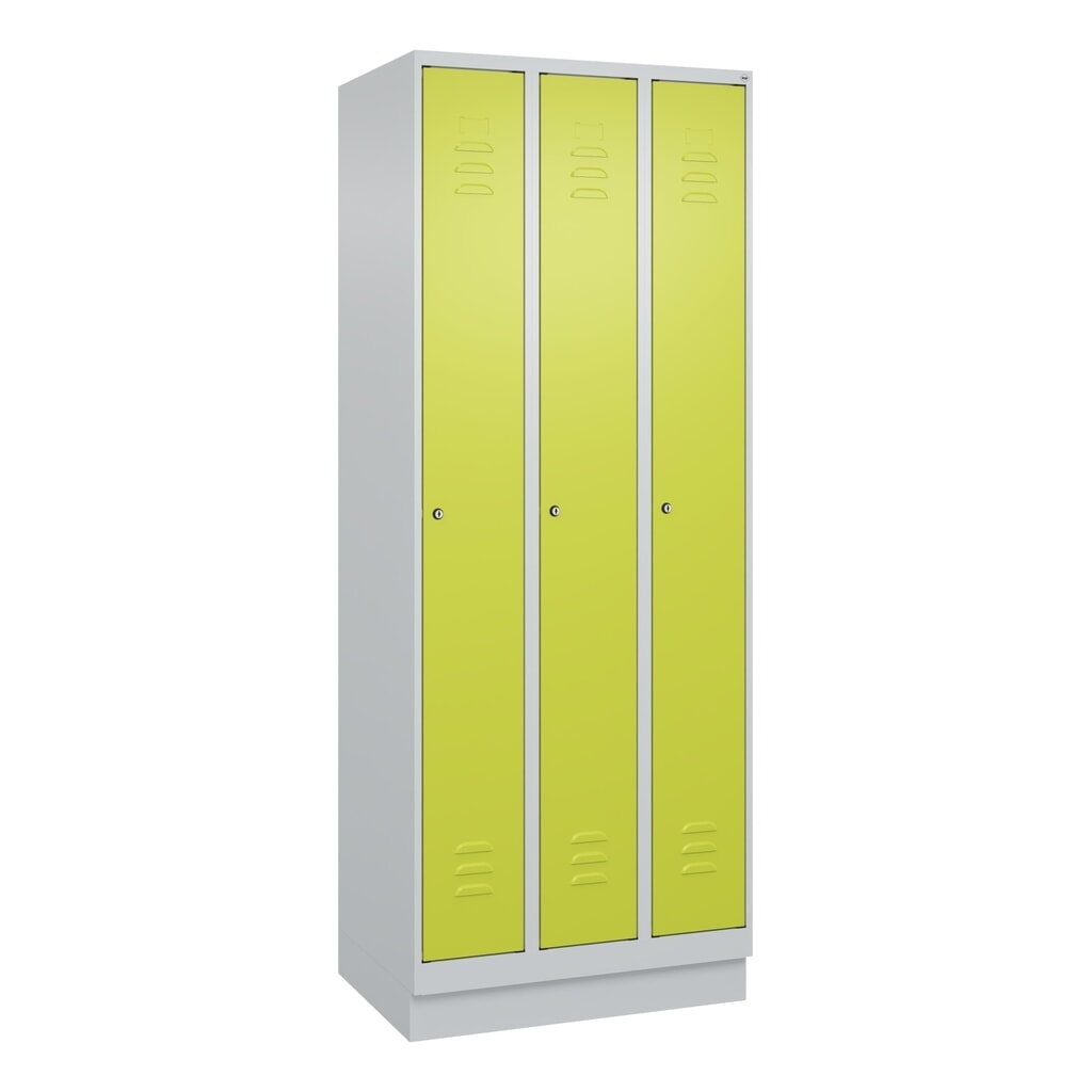 Produktabbildung Nr. 9: C+P Spind Classic PLUS, Sockel, 3 Abteile, HxBxT 1.950 x 750 x 500 mm, lichtgrau, clowngrün, Zylinderschloss, ohne Mitteltrennwand
