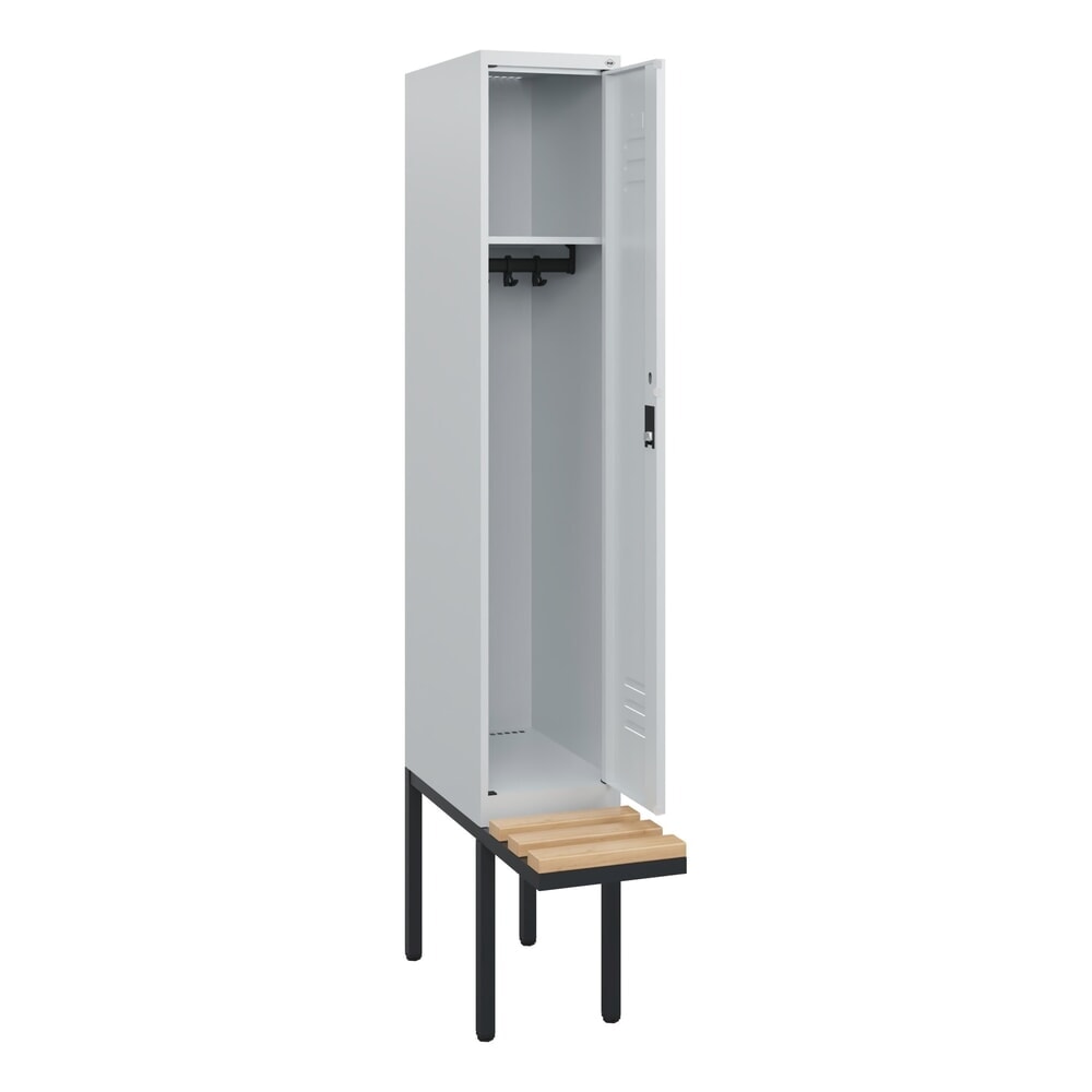 C+P Spind Classic PLUS, 1 Abteil, HxBxT 1.950 x 300 x 815 mm, Zylinderschloss, auskragende Bank aus Buche, lichtgrau, lichtgrau Produktabbildung Nr. 1: C+P Spind Classic PLUS, 1 Abteil, HxBxT 1.950 x 300 x 815 mm, Zylinderschloss, auskragende Bank aus Buche, lichtgrau, lichtgrau