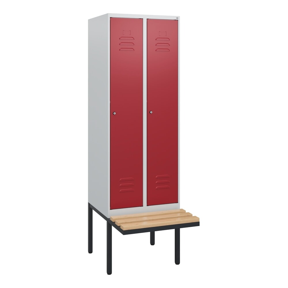 C+P Spind Classic PLUS, 2 Abteile, HxBxT 1.950 x 600 x 815 mm, Zylinderschloss, auskragende Bank aus Buche, lichtgrau, rubinrot Produktabbildung Nr. 9: C+P Spind Classic PLUS, 2 Abteile, HxBxT 1.950 x 600 x 815 mm, Zylinderschloss, auskragende Bank aus Buche, lichtgrau, rubinrot