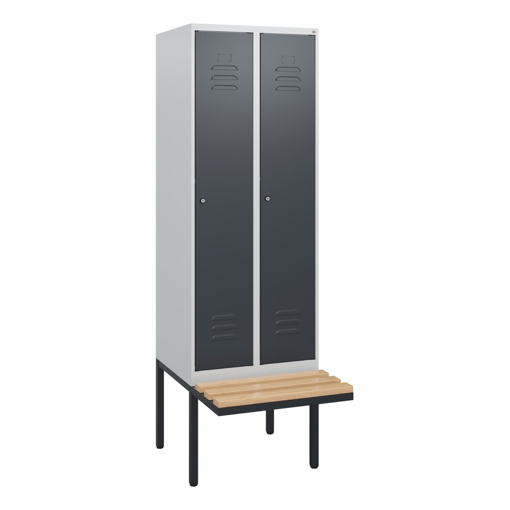 C+P Spind Classic PLUS, 2 Abteile, HxBxT 1.950 x 600 x 815 mm, Zylinderschloss, auskragende Bank aus Buche, lichtgrau, anthrazitgrau Produktabbildung Nr. 9: C+P Spind Classic PLUS, 2 Abteile, HxBxT 1.950 x 600 x 815 mm, Zylinderschloss, auskragende Bank aus Buche, lichtgrau, anthrazitgrau