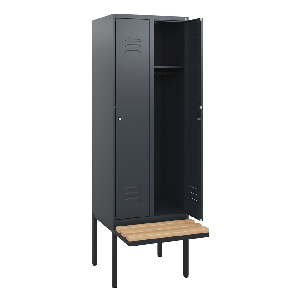 C+P Spind Classic PLUS, 2 Abteile, HxBxT 1.950 x 600 x 815 mm, Zylinderschloss, auskragende Bank aus Buche, anthrazitgrau, anthrazitgrau Produktabbildung: C+P Spind Classic PLUS, 2 Abteile, HxBxT 1.950 x 600 x 815 mm, Zylinderschloss, auskragende Bank aus Buche, anthrazitgrau, anthrazitgrau
