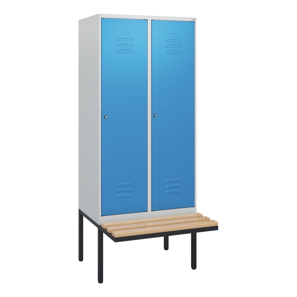 Produktabbildung Nr. 9: C+P Spind Classic PLUS, 2 Abteile, HxBxT 1.950 x 800 x 815 mm, Zylinderschloss, auskragende Bank aus Buche, lichtgrau, lichtblau