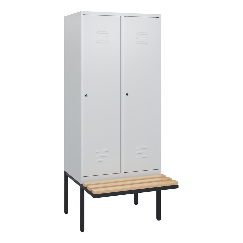Produktabbildung Nr. 9: C+P Spind Classic PLUS, 2 Abteile, HxBxT 1.950 x 800 x 815 mm, Zylinderschloss, auskragende Bank aus Buche, lichtgrau, lichtgrau
