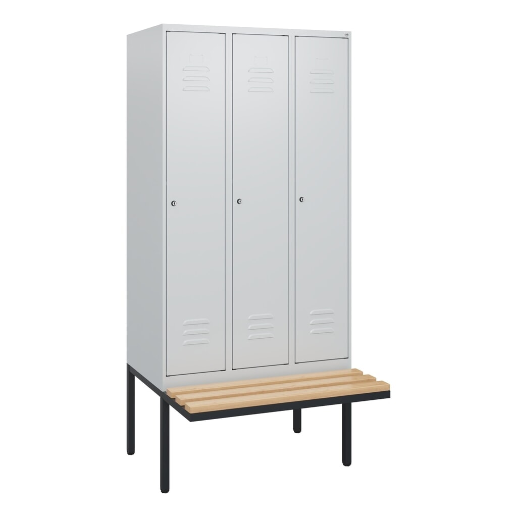 Produktabbildung Nr. 9: C+P Spind Classic PLUS, 3 Abteile, HxBxT 1.950 x 900 x 815 mm, Zylinderschloss, auskragende Bank aus Buche, lichtgrau, lichtgrau