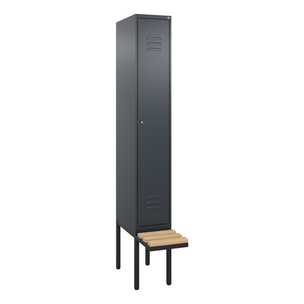 Produktabbildung: C+P Spind Classic PLUS, 1 Abteil, HxBxT 2.120 x 300 x 815 mm, Zylinderschloss, auskragende Bank aus Buche, anthrazitgrau, anthrazitgrau