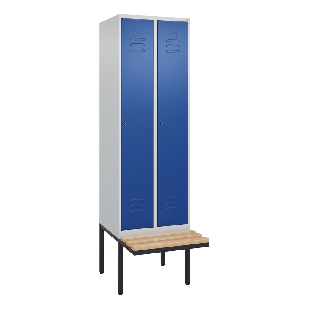 C+P Spind Classic PLUS, 2 Abteile, HxBxT 2.120 x 600 x 815 mm, Zylinderschloss, auskragende Bank aus Buche, lichtgrau, enzianblau Produktabbildung Nr. 9: C+P Spind Classic PLUS, 2 Abteile, HxBxT 2.120 x 600 x 815 mm, Zylinderschloss, auskragende Bank aus Buche, lichtgrau, enzianblau