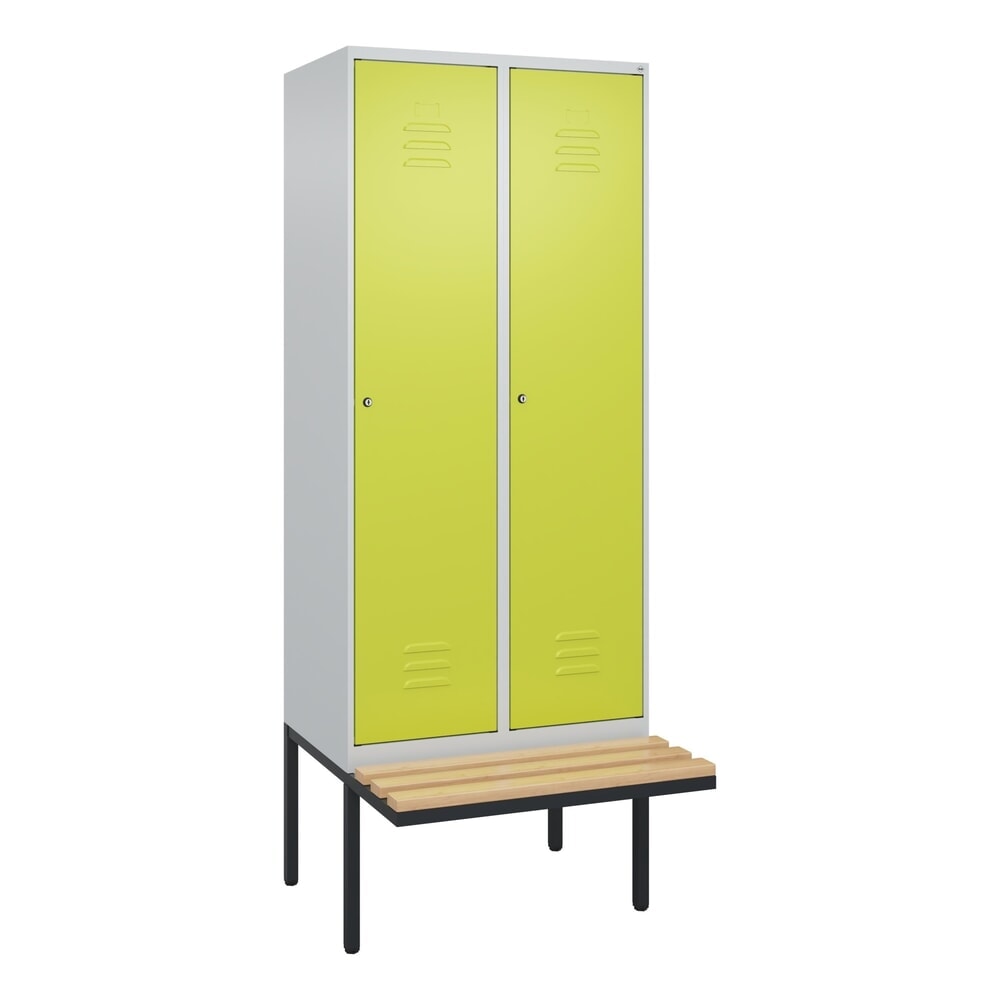 Produktabbildung Nr. 9: C+P Spind Classic PLUS, 2 Abteile, HxBxT 2.120 x 800 x 815 mm, Zylinderschloss, auskragende Bank aus Buche, lichtgrau, clowngrün