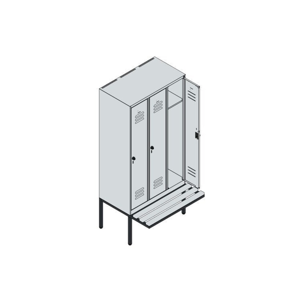 C+P Spind Classic PLUS, 3 Abteile, HxBxT 1.950 x 900 x 815 mm, Zylinderschloss, auskragende Bank aus Buche, lichtgrau, lichtblau Produktabbildung Nr. 8: C+P Spind Classic PLUS, 3 Abteile, HxBxT 1.950 x 900 x 815 mm, Zylinderschloss, auskragende Bank aus Buche, lichtgrau, lichtblau