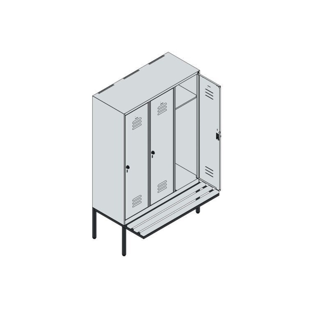 Produktabbildung Nr. 8: C+P Spind Classic PLUS, 3 Abteile, HxBxT 1.950 x 1.200 x 815 mm, für Vorhängeschloss, auskragende Bank aus Kunststoff, lichtgrau, clowngrün