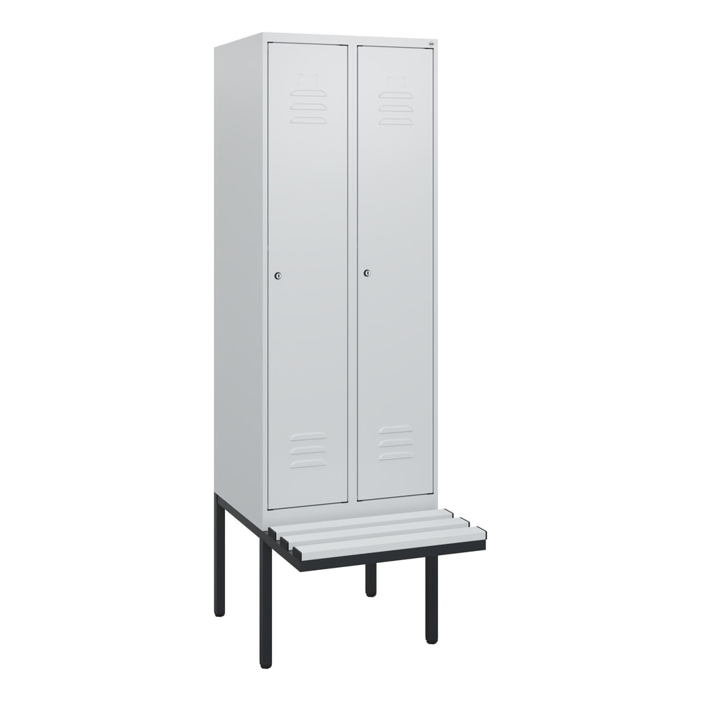 Produktabbildung Nr. 9: C+P Spind Classic PLUS, 2 Abteile, HxBxT 1.950 x 600 x 815 mm, Zylinderschloss, auskragende Bank aus Kunststoff, lichtgrau, lichtgrau