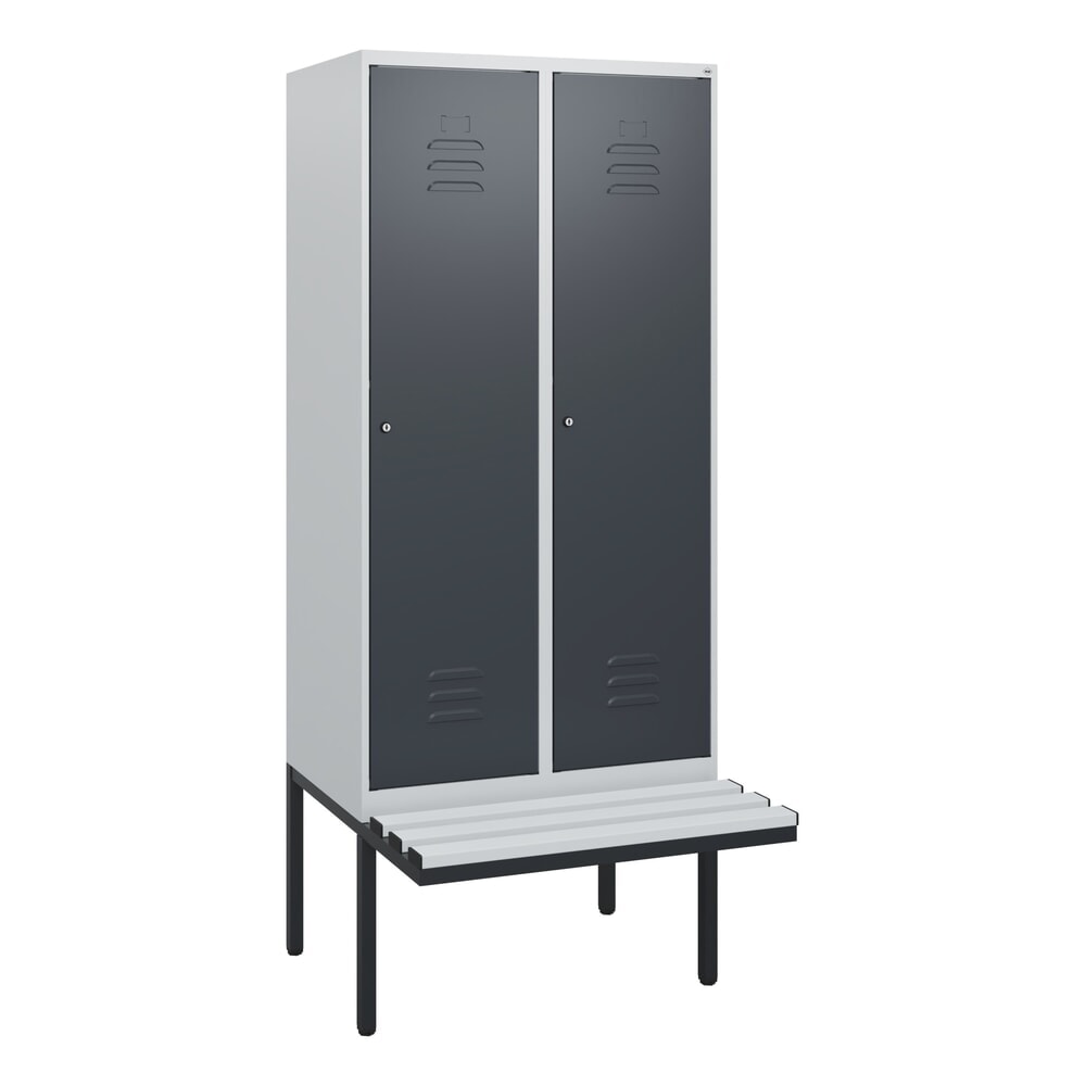 Produktabbildung Nr. 9: C+P Spind Classic PLUS, 2 Abteile, HxBxT 1.950 x 800 x 815 mm, Zylinderschloss, auskragende Bank aus Kunststoff, lichtgrau, anthrazitgrau