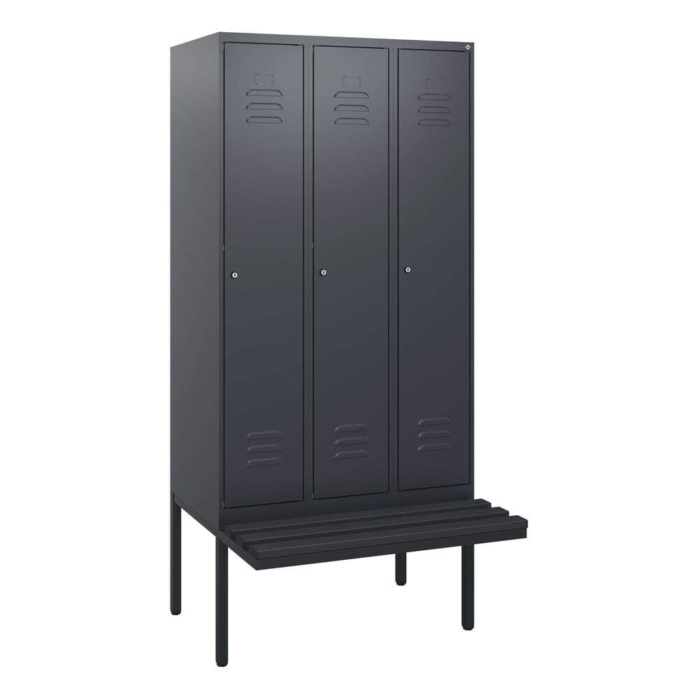 Produktabbildung Nr. 9: C+P Spind Classic PLUS, 3 Abteile, HxBxT 1.950 x 900 x 815 mm, Zylinderschloss, auskragende Bank aus Kunststoff, anthrazitgrau, anthrazitgrau