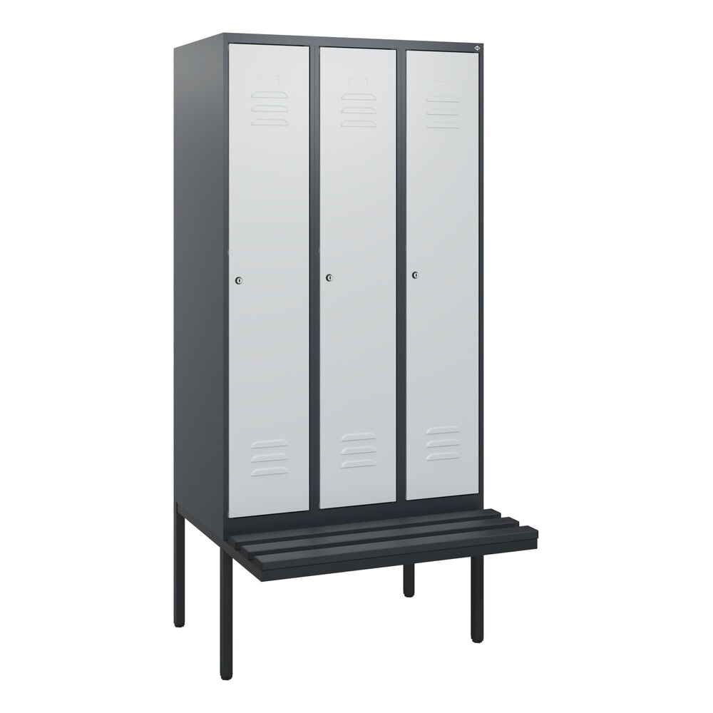 Produktabbildung Nr. 9: C+P Spind Classic PLUS, 3 Abteile, HxBxT 1.950 x 900 x 815 mm, Zylinderschloss, auskragende Bank aus Kunststoff, anthrazitgrau, lichtgrau