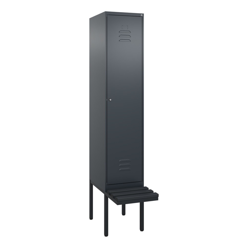 Produktabbildung: C+P Spind Classic PLUS, 1 Abteil, HxBxT 2.120 x 400 x 815 mm, Zylinderschloss, auskragende Bank aus Kunststoff, anthrazitgrau, anthrazitgrau