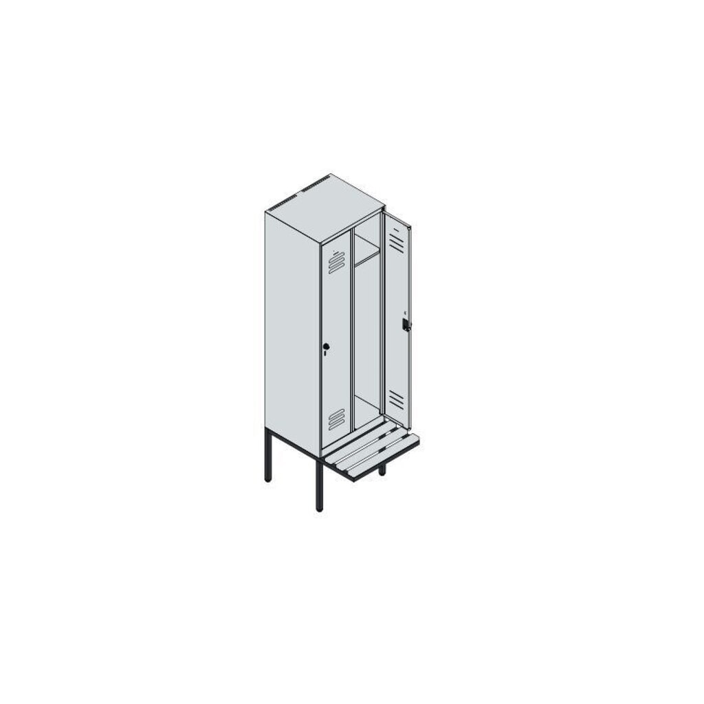 Produktabbildung Nr. 8: C+P Spind Classic PLUS, 2 Abteile, HxBxT 2.120 x 600 x 815 mm, Zylinderschloss, auskragende Bank aus Buche, lichtgrau, enzianblau
