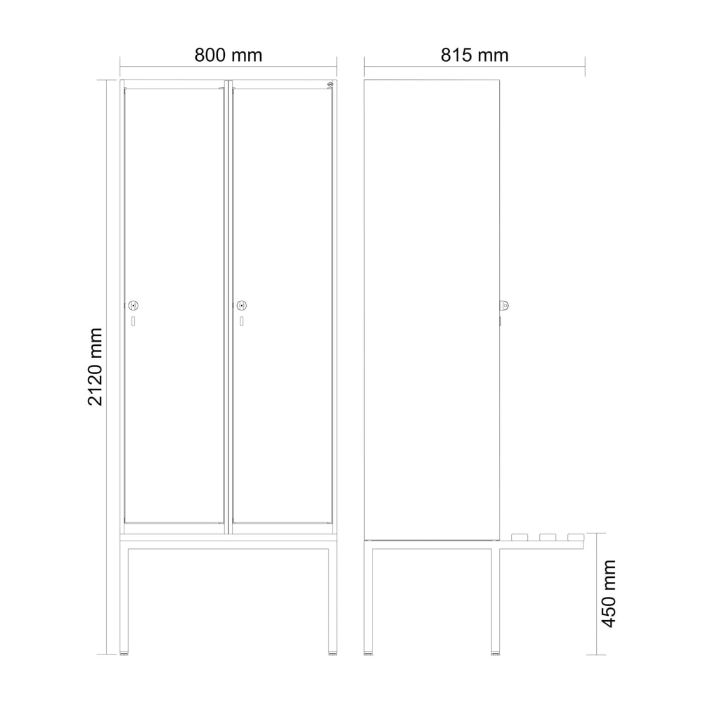 Produktabbildung Nr. 8: C+P Spind Classic PLUS, 2 Abteile, HxBxT 2.120 x 800 x 815 mm, Zylinderschloss, auskragende Bank aus Kunststoff, anthrazitgrau, lichtgrau
