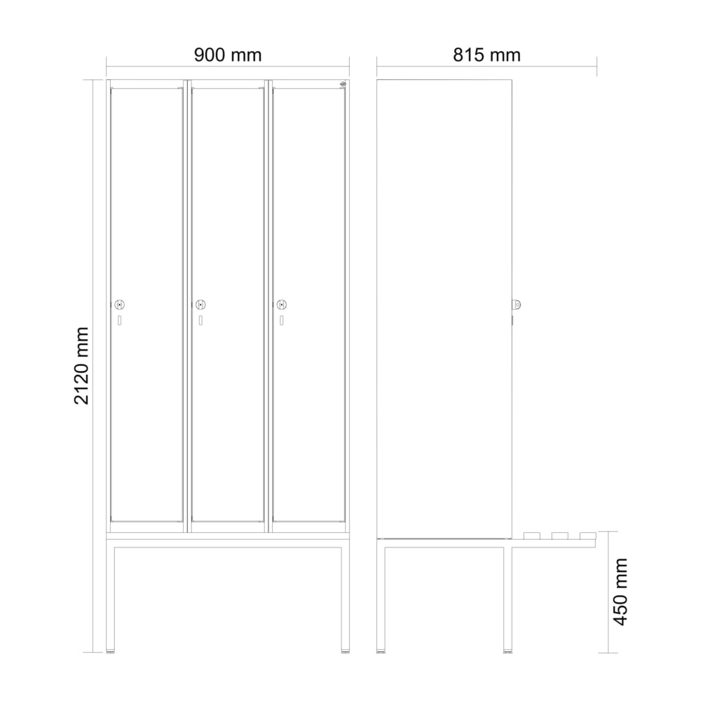 C+P Spind Classic PLUS, 3 Abteile, HxBxT 2.120 x 900 x 815 mm, für Vorhängeschloss, auskragende Bank aus Buche, anthrazitgrau, anthrazitgrau Produktabbildung Nr. 8: C+P Spind Classic PLUS, 3 Abteile, HxBxT 2.120 x 900 x 815 mm, für Vorhängeschloss, auskragende Bank aus Buche, anthrazitgrau, anthrazitgrau