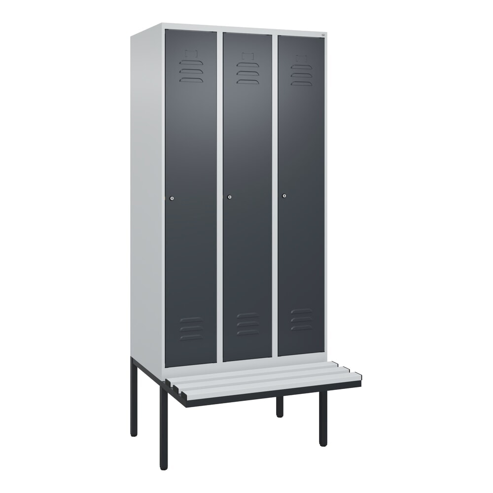 C+P Spind Classic PLUS, 3 Abteile, HxBxT 2.120 x 900 x 815 mm, Zylinderschloss, auskragende Bank aus Kunststoff, lichtgrau, anthrazitgrau Produktabbildung Nr. 9: C+P Spind Classic PLUS, 3 Abteile, HxBxT 2.120 x 900 x 815 mm, Zylinderschloss, auskragende Bank aus Kunststoff, lichtgrau, anthrazitgrau