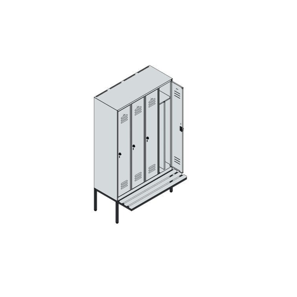 Produktabbildung Nr. 8: C+P Spind Classic PLUS, 4 Abteile, Trennwand, HxBxT 2.120 x 1.200 x 815 mm, Zylinderschloss, auskragende Bank aus Buche, lichtgrau, enzianblau