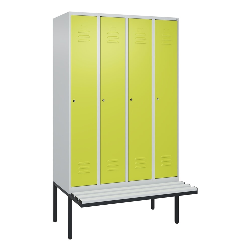 Produktabbildung Nr. 9: C+P Spind Classic PLUS, 4 Abteile, Trennwand, HxBxT 2.120 x 1.200 x 815 mm, Zylinderschloss, auskragende Bank aus Kunststoff, lichtgrau, clowngrün