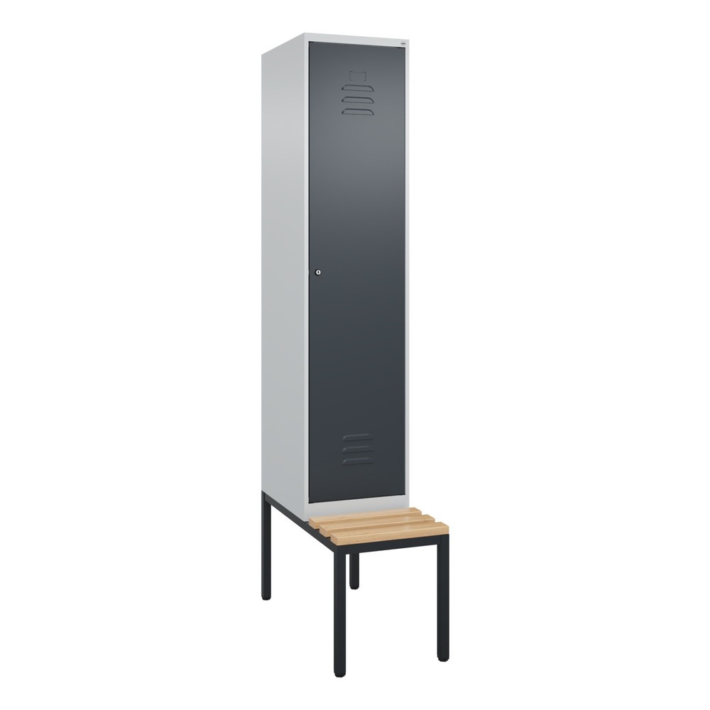 Produktabbildung: C+P Spind Classic PLUS, 1 Abteil, HxBxT 2.120 x 400 x 815 mm, Zylinderschloss, untergebaute Bank aus Buche, lichtgrau, anthrazitgrau