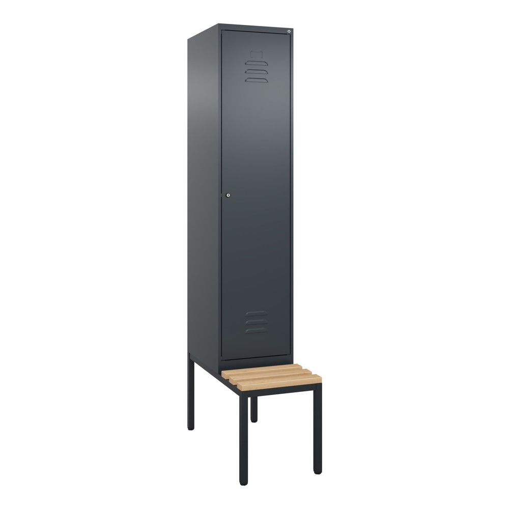 Produktabbildung: C+P Spind Classic PLUS, 1 Abteil, HxBxT 2.120 x 400 x 815 mm, Zylinderschloss, untergebaute Bank aus Buche, anthrazitgrau, anthrazitgrau