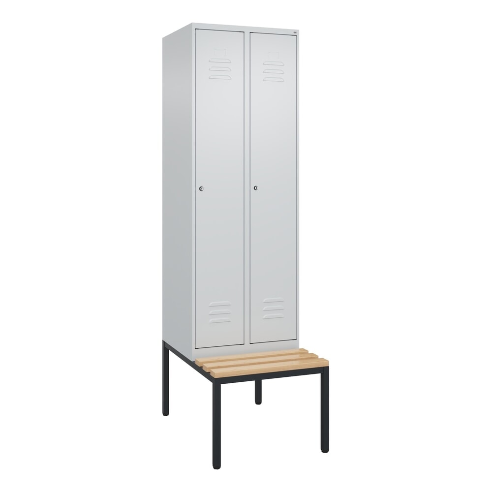 Produktabbildung Nr. 9: C+P Spind Classic PLUS, 2 Abteile, HxBxT 2.120 x 600 x 815 mm, Zylinderschloss, untergebaute Bank aus Buche, lichtgrau, lichtgrau