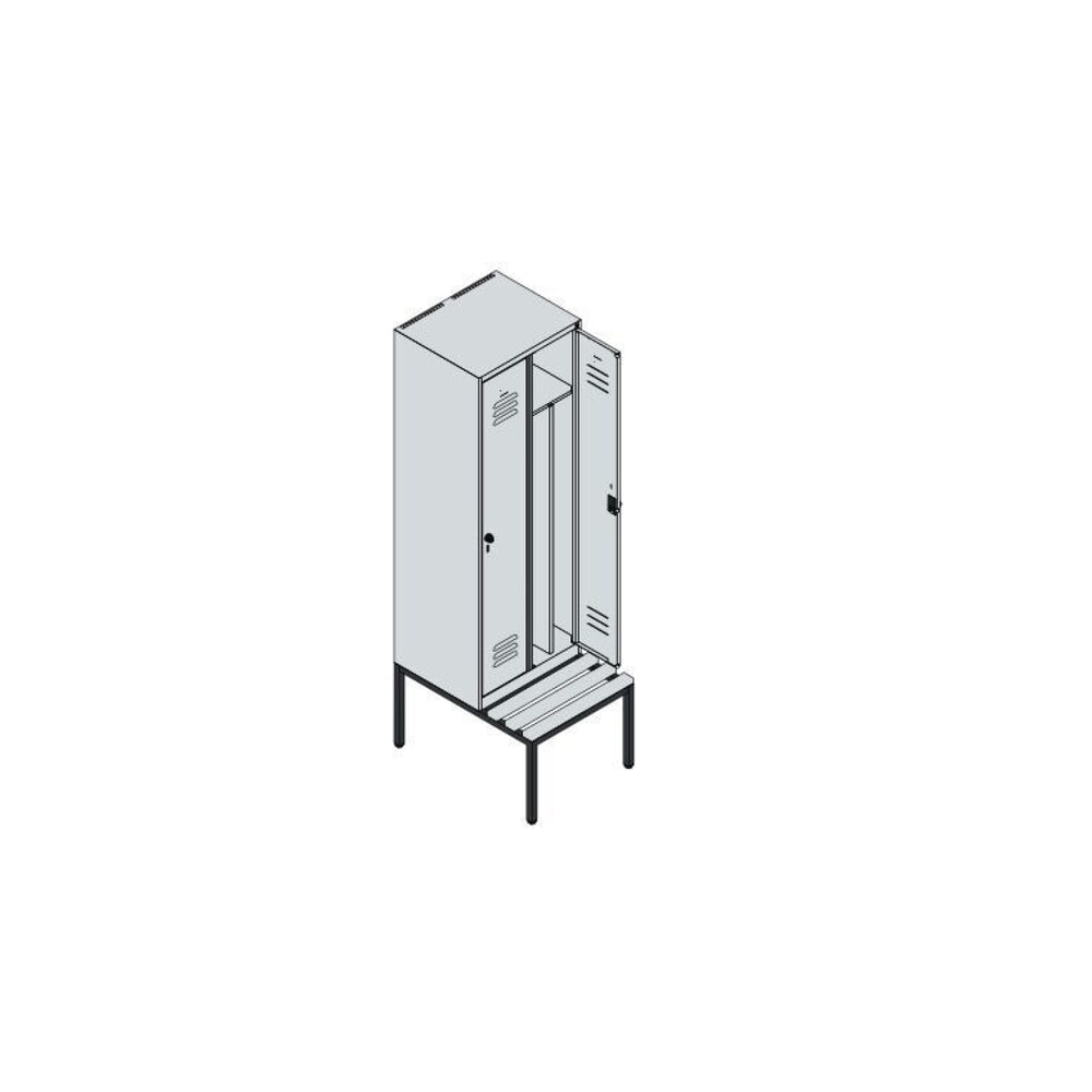 Produktabbildung Nr. 8: C+P Spind Classic PLUS, 2 Abteile, Trennwand, HxBxT 2.120 x 600 x 815 mm, Zylinderschloss, Trennwand, untergebaute Bank aus Kunststoff, lichtgrau, anthrazitgrau