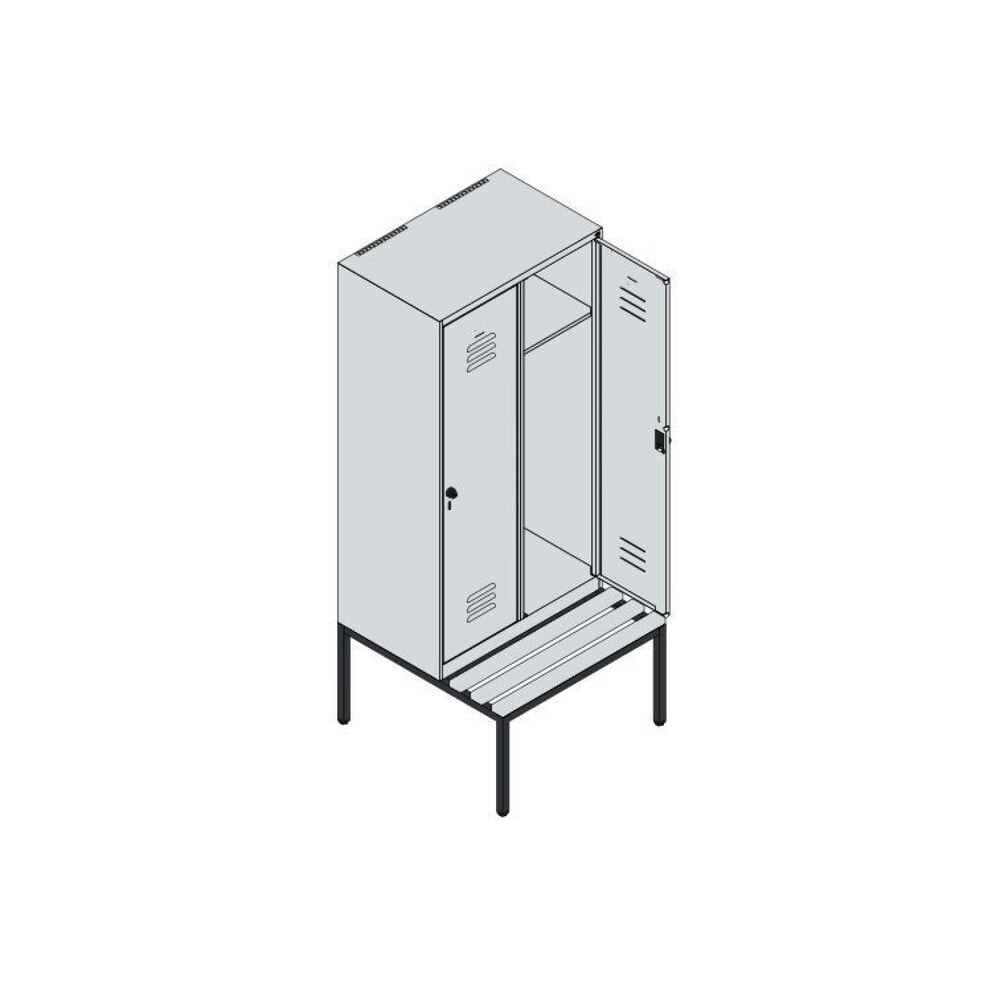 Produktabbildung Nr. 8: C+P Spind Classic PLUS, 2 Abteile, HxBxT 1.950 x 800 x 815 mm, für Vorhängeschloss, untergebaute Bank aus Kunststoff, lichtgrau, enzianblau