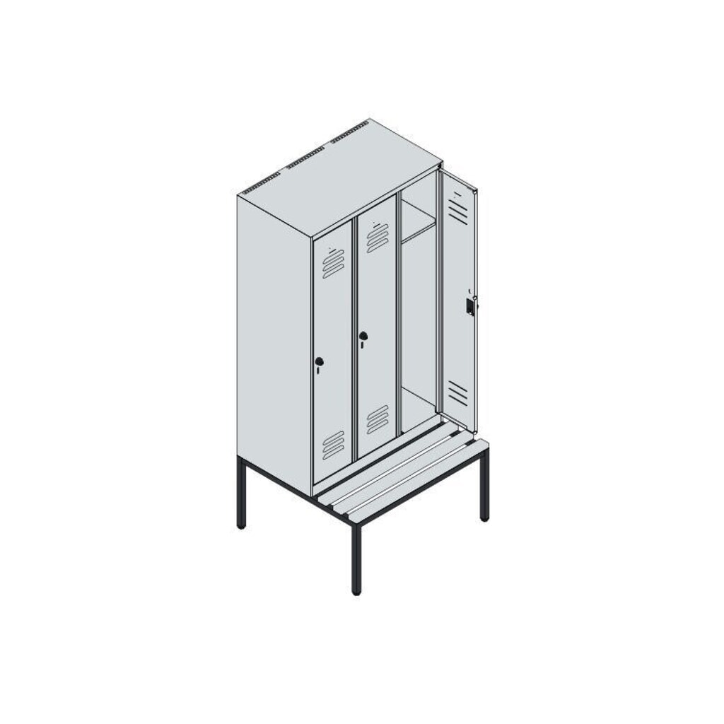 Produktabbildung Nr. 8: C+P Spind Classic PLUS, 3 Abteile, HxBxT 1.950 x 900 x 815 mm, für Vorhängeschloss, untergebaute Bank aus Buche, anthrazitgrau, lichtgrau