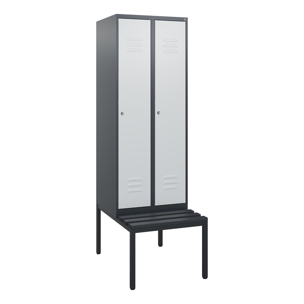 Produktabbildung Nr. 9: C+P Spind Classic PLUS, 2 Abteile, HxBxT 1.950 x 600 x 815 mm, Zylinderschloss, untergebaute Bank aus Kunststoff, anthrazitgrau, lichtgrau
