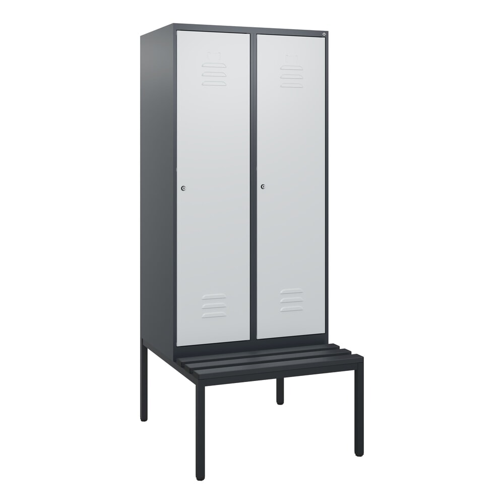 Produktabbildung Nr. 9: C+P Spind Classic PLUS, 2 Abteile, HxBxT 1.950 x 800 x 815 mm, Zylinderschloss, untergebaute Bank aus Kunststoff, anthrazitgrau, lichtgrau