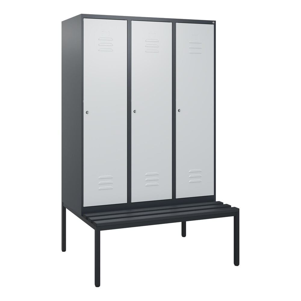 Produktabbildung Nr. 9: C+P Spind Classic PLUS, 3 Abteile, HxBxT 1.950 x 1.200 x 815 mm, Zylinderschloss, untergebaute Bank aus Kunststoff, anthrazitgrau, lichtgrau