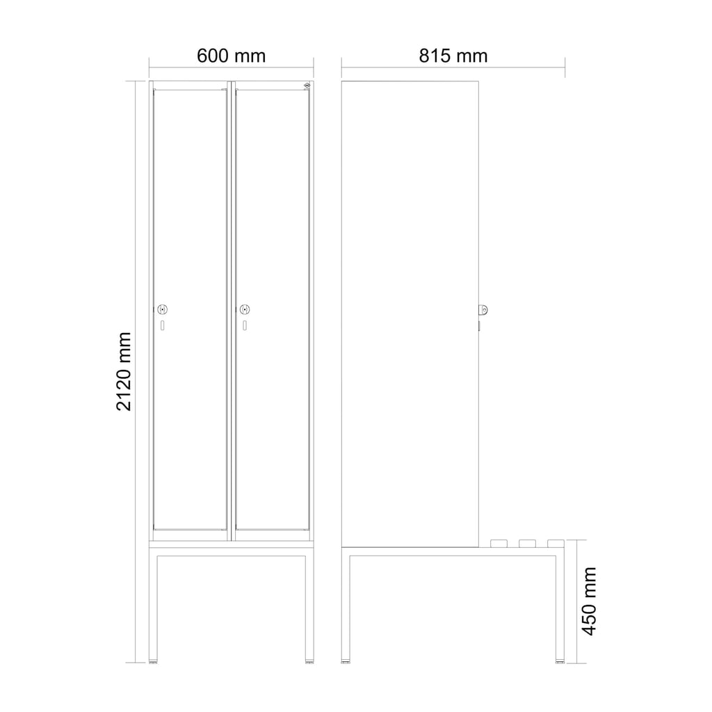 C+P Spind Classic PLUS, 2 Abteile, HxBxT 2.120 x 600 x 815 mm, Zylinderschloss, untergebaute Bank aus Kunststoff, lichtgrau, rubinrot Produktabbildung Nr. 8: C+P Spind Classic PLUS, 2 Abteile, HxBxT 2.120 x 600 x 815 mm, Zylinderschloss, untergebaute Bank aus Kunststoff, lichtgrau, rubinrot