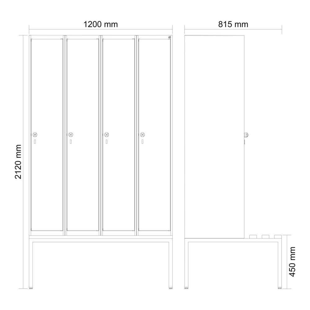 Produktabbildung Nr. 8: C+P Spind Classic PLUS, 4 Abteile, HxBxT 2.120 x 1.200 x 815 mm, für Vorhängeschloss, untergebaute Bank aus Buche, lichtgrau, enzianblau